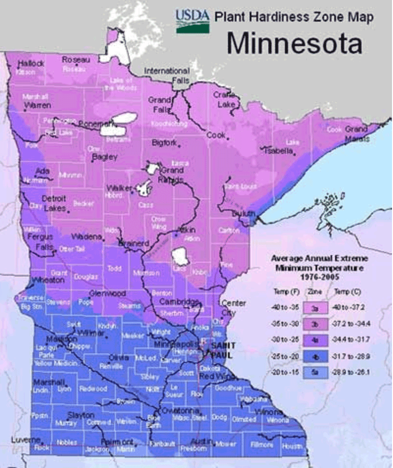 USDA zone map of Minnesota