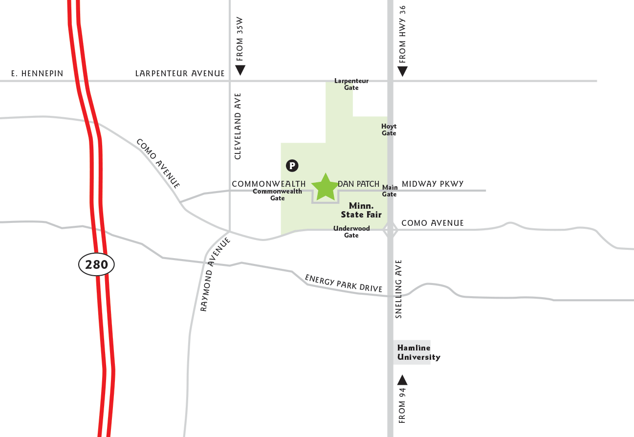Map showing Highway 280 is closed and which streets are open, which gates to the Fair make sense to use