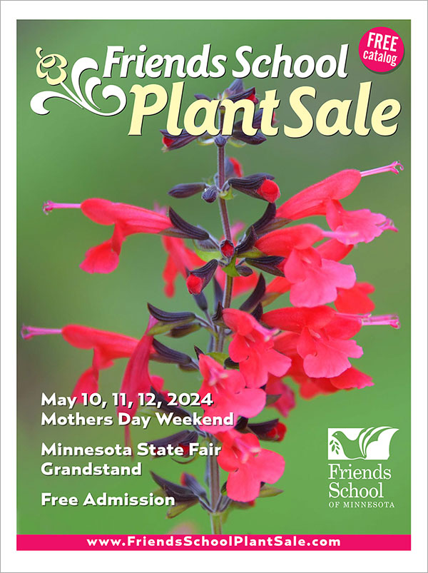 2024 Friends School Plant Sale catalog cover, red salvia