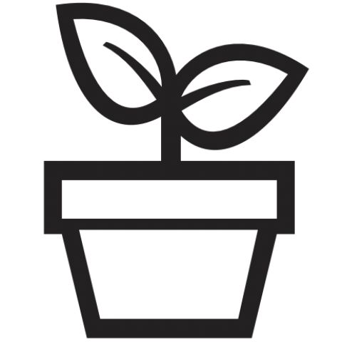 Icon of a house plant, two leaves above a pot