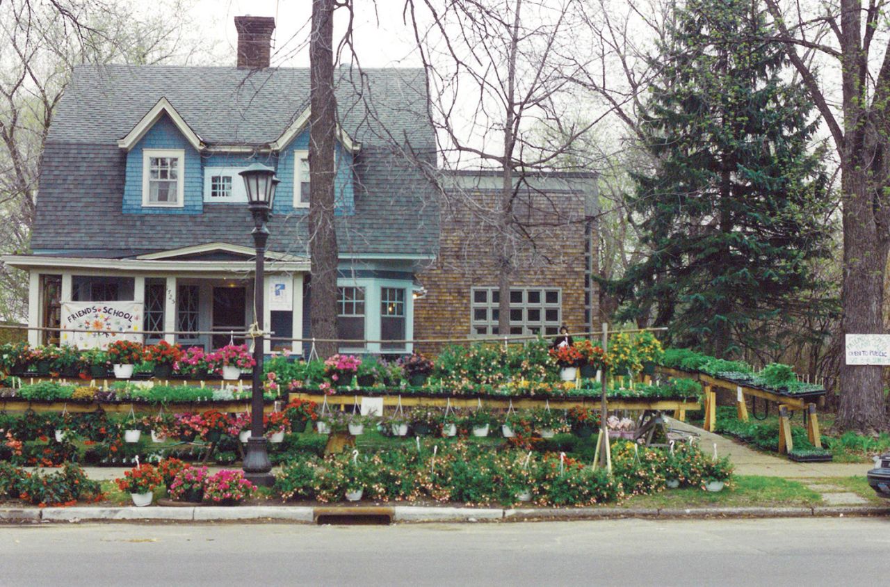 Plants lined up in front of Twin Cities Meeting House