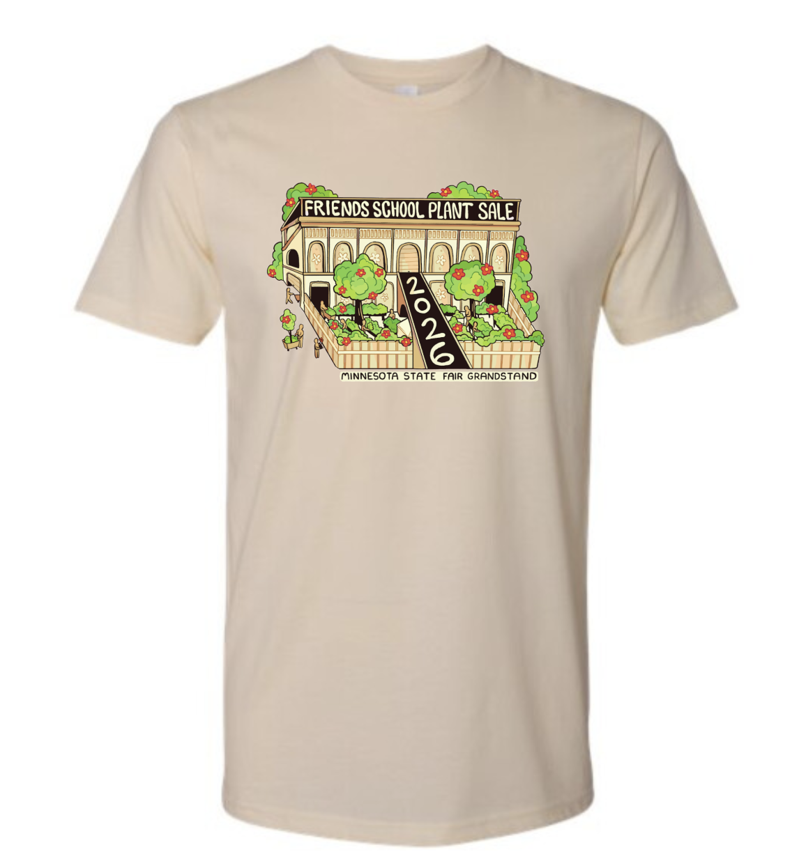 T shirt with 2026 Friends School Plant Sale design