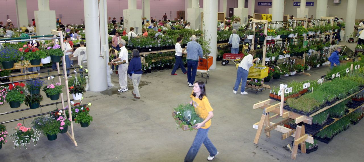 Plants on tables inside the State Fair Grandstand 2005