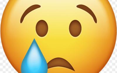 Yellow sad imoji face with a blue teardrop