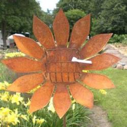 Rusty metal sunflower garden art