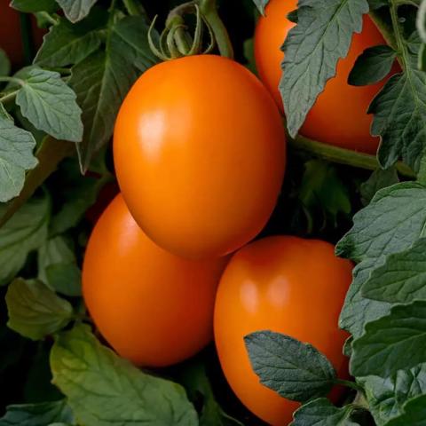 Vivacious tomatoes, orange oblong tomatoes
