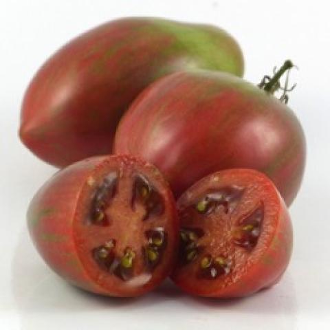 Sweet Tooth tomatoes dark red elongated fruits