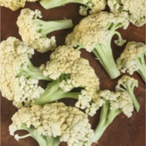 Song TJS-65 cauliflower, single florets in off-white, greenish stems