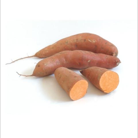 Beauregard swee potato, medium orange, light orange inside