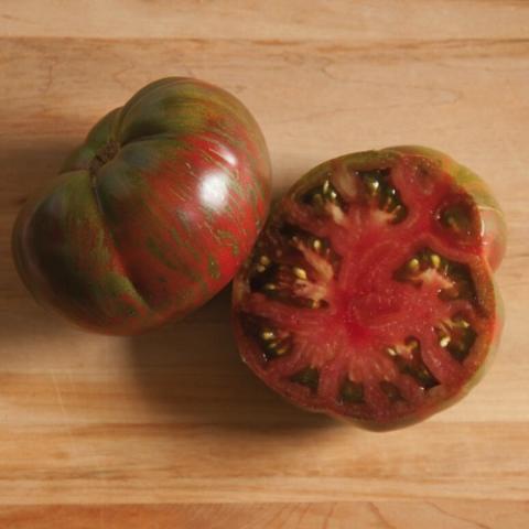 Tomato Berkeley Pink Tie Dye, green red mottled slicing tomato